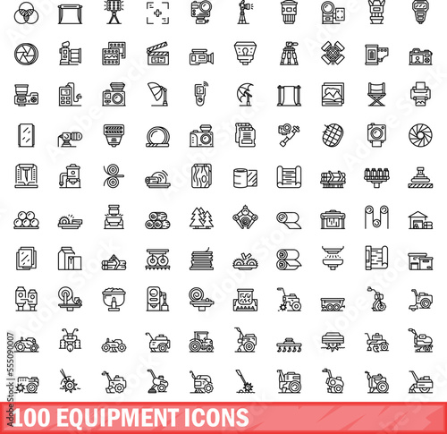 100 equipment icons set. Outline illustration of 100 equipment icons vector set isolated on white background