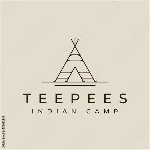 teepees indian line art logo vector simple minimalist illustration template icon graphic design. traditional indian camp sign or symbol for adventure and wanderlust concept