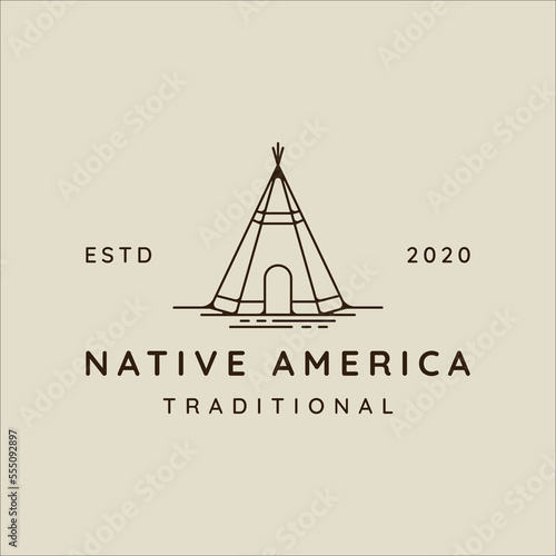teepees line art logo vector illustration template icon graphic design. traditional indian camp sign or symbol for adventure and wanderlust concept