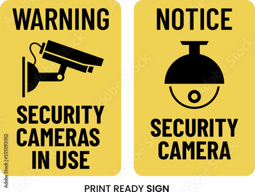 cctv security camera, warning security camera print ready sign vector