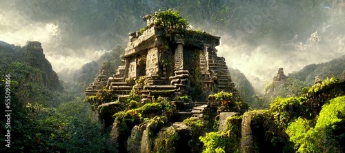 Majestic Ancient Inca Fantasy Temple Deep in the Jungle photo