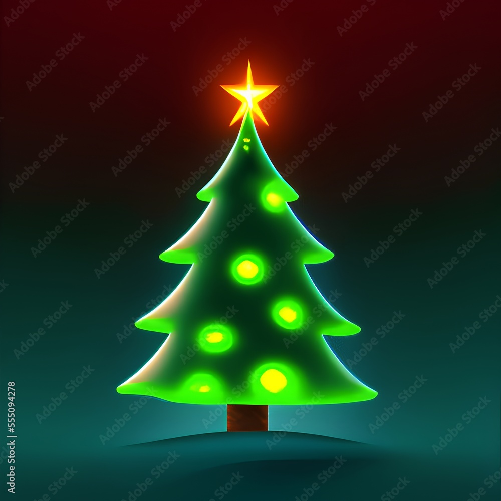 Obraz premium Generative AI,close-up of illuminated christmas tree against wall