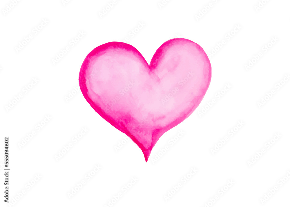Watercolor hand drawn pink hearts isolated on white background. Watercolor painted pink heart, element for your design romance, graphic