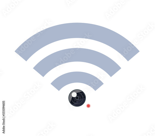 Internet privacy illustration. Wi-Fi network camera, Wi-Fi icon, webcam.