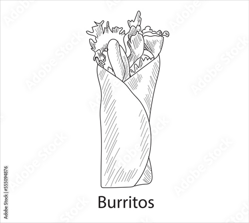 Burritos mexican food vector. Best Mexican Dishes. Latin american food illustration.