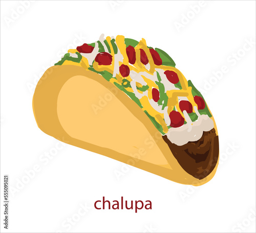 Chalupa mexican food vector. Best Mexican Dishes. Latin american food illustration.