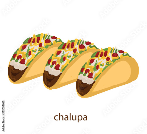 Chalupa mexican food vector. Best Mexican Dishes. Latin american food illustration.