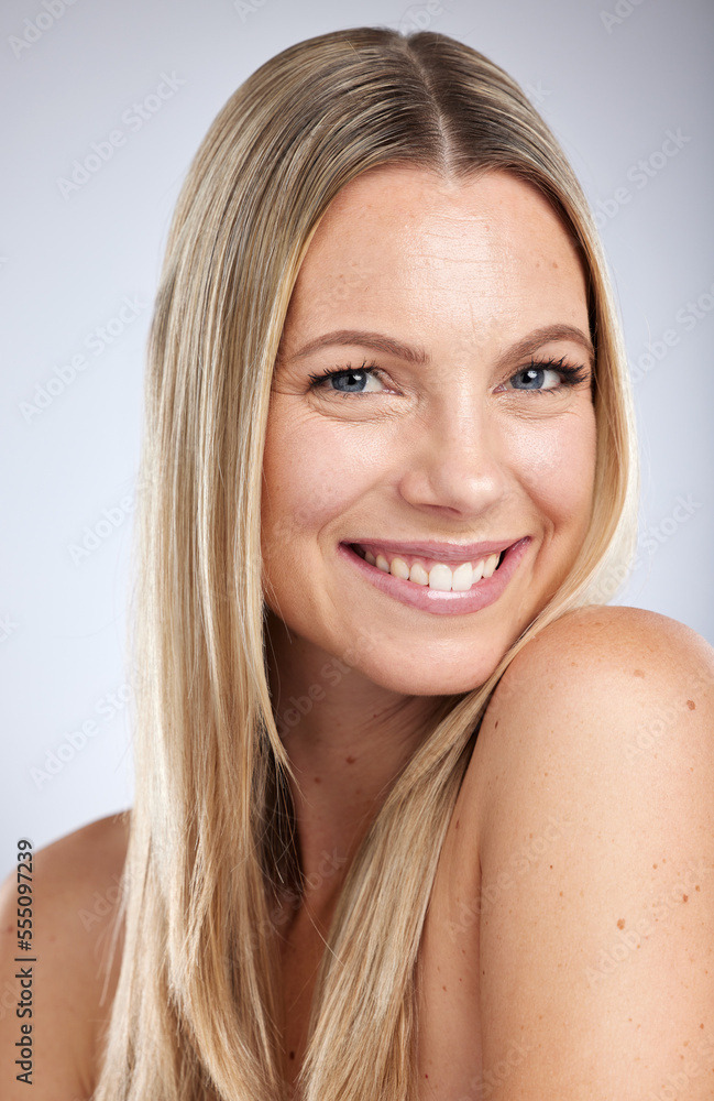 Beauty, face and teeth with woman and hair care, healthy skin with wellness and glow, facial and hair shine. Natural cosmetics, dermatology and Invisalign, skincare with cosmetic treatment portrait. Beauty, face and teeth with woman and hair care, healthy skin with wellness and glow, facial and hair shine. Natural cosmetics, dermatology and Invisalign, skincare with cosmetic treatment portrait.