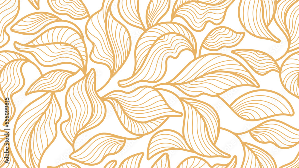 Golden leaves, seamless pattern. Graphic art line