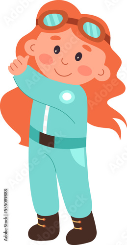 Cute cartoon pilot flat icon Aviator funny boy in uniform
