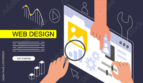 Web page Isometric Concept. Use for web page, banner, infographics. Flat illustration editable line. Ui UX design