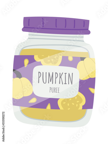 Pumpkin puree flat icon Tasty baby food Balanced nutrition