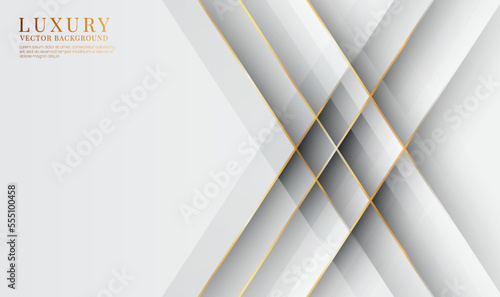 3D white luxury abstract background overlap layers on bright space with golden lines decoration. Style concept cut out. Graphic design element for banner, flyer, card, brochure cover, or landing page