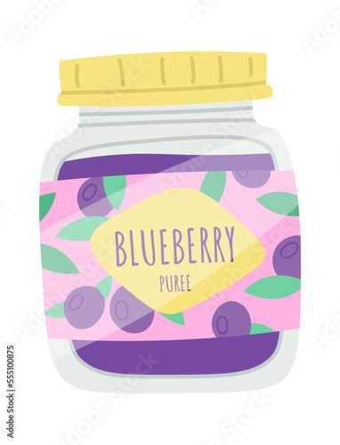 Blueberry puree flat icon Tasty baby food Balanced nutrition
