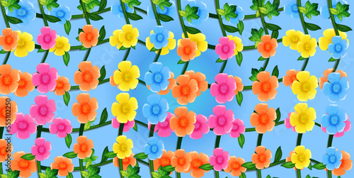 Vector seamless beautiful pattern flower and leaves flat background