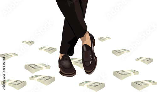 elegant person with dollars you have his feet-