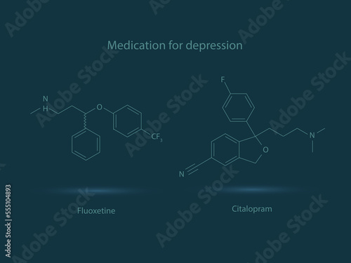 Chemical structure of medications used for depression.Fluoxetine,Citalopram
