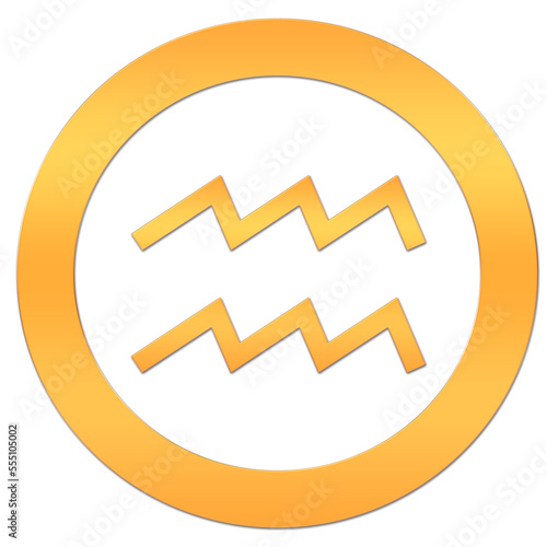 Aquarius icon. Astrological sign of the horoscope. Zodiac symbol. This element is air. Gold sticker with the image of the zodiac. The icon of the astrological symbol in a circle on a white background.