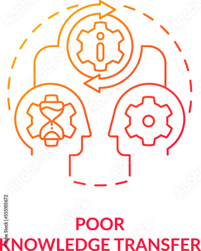 Poor knowledge transfer red gradient concept icon. Issue with outsourcing abstract idea thin line illustration. Employee productivity loss. Isolated outline drawing. Myriad Pro-Bold font used