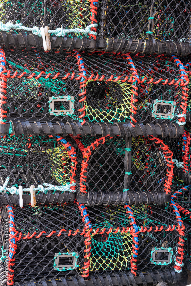 Brand new crab pots stacked on key