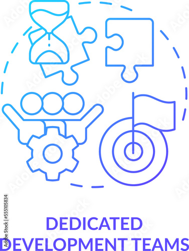 Dedicated development teams blue gradient concept icon. Outsourcing pricing model abstract idea thin line illustration. IT specialist collaboration. Isolated outline drawing. Myriad Pro-Bold font used