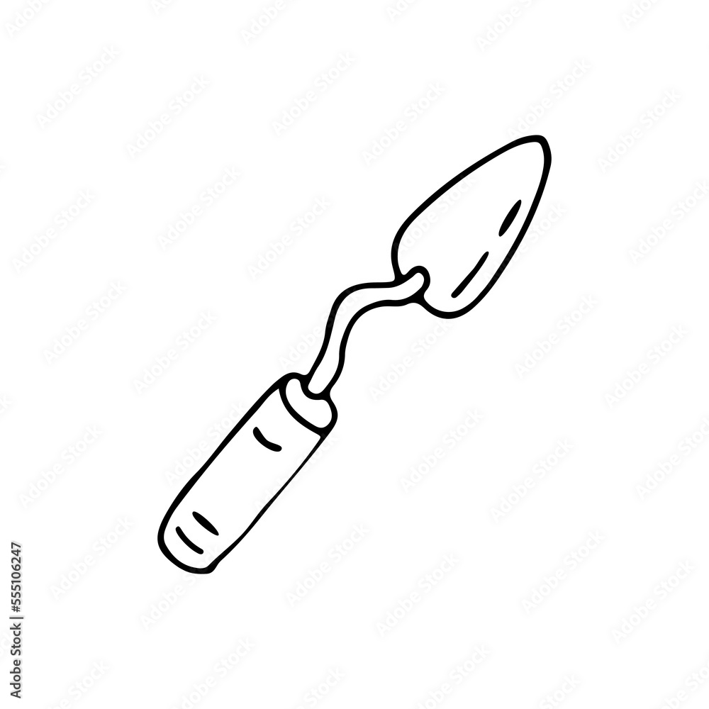 Obraz premium Palette knife. An artist's tool used in oil painting. Art spatula. Doodle. Hand drawn. Vector illustration. Outline.
