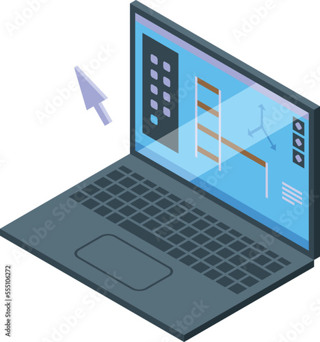 Laptop furniture plan icon isometric vector. Factory production. Maker wooden