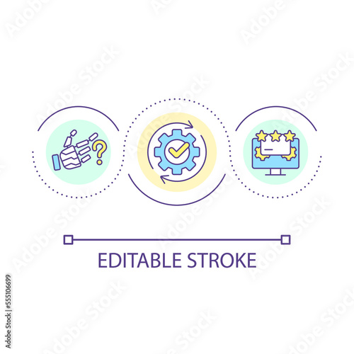Automatic feedback request loop concept icon. Collecting insights from customers abstract idea thin line illustration. Providing updates. Isolated outline drawing. Editable stroke. Arial font used