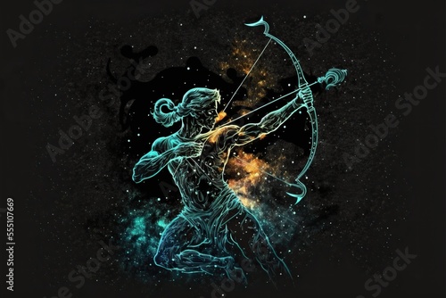 Sagittarius, horoscope sign. Milky way and space background. Generative ai. 
