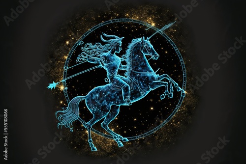 Sagittarius, horoscope sign. Milky way and space background. Generative ai.  photo