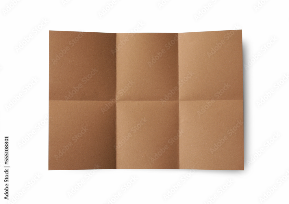 Folded kraft paper sheet isolated on white, top view Folded kraft paper sheet isolated on white, top view