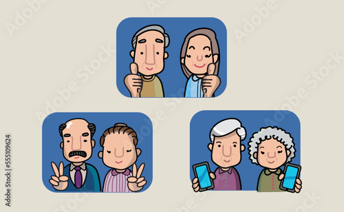 set of cartoon elderly senior people
