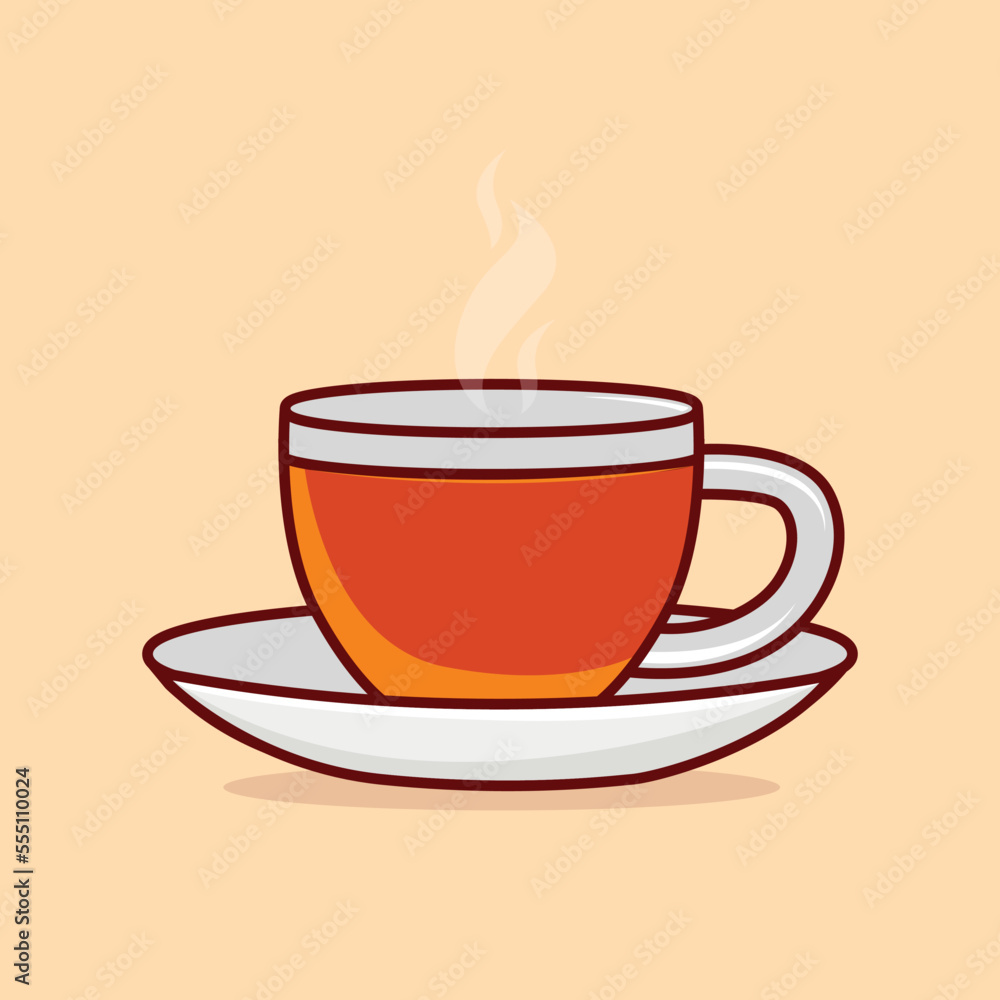 Obraz premium Cup of Fresh Tea Vector Illustration. Flat Style isolated teacup Design for tea stall, Posters, Banners, Cards, icon, web