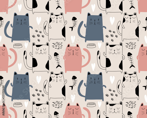 cute cat seamless pattern. vector illustration