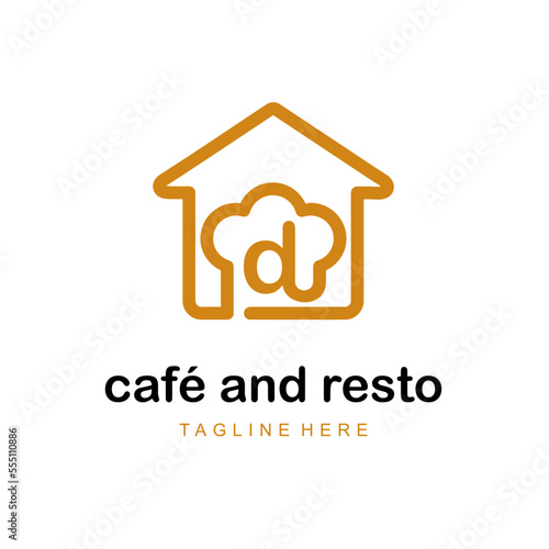 Initial Letter d with Home and Hat Cap Chef Combination Icon for Catering Service, Restaurant, Home Cooking, Baker Class Simple Logo Idea Template 