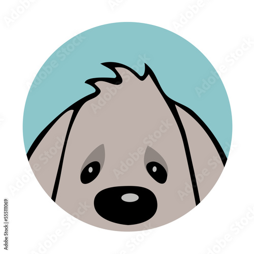 Drawing caricature of a cute pet dog. Funny muzzle. Animal head. Vector cartoon illustration icon