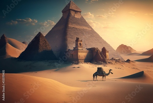 3D illustration image of pyramids and Egyptian architecture  uniquely beautiful  3D rendering.