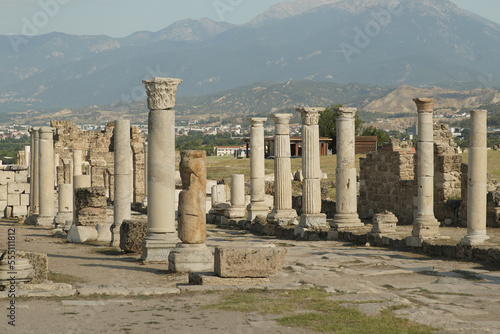 Colonnaded Street in Laodicea on the Lycus Ancient City in Denizli, Turkiye photo