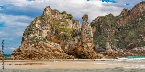 Coastline and Cliffs, Beach of La Franca, Protrected Landscape of the Oriental Coast of Asturias, La Franca, Ribadeveva, Asturias, Spain, Europe photo