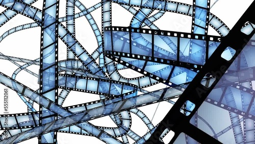 Moving long film strips on white background