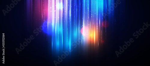 Blue technology background with motion neon light effect.Vector illustration
