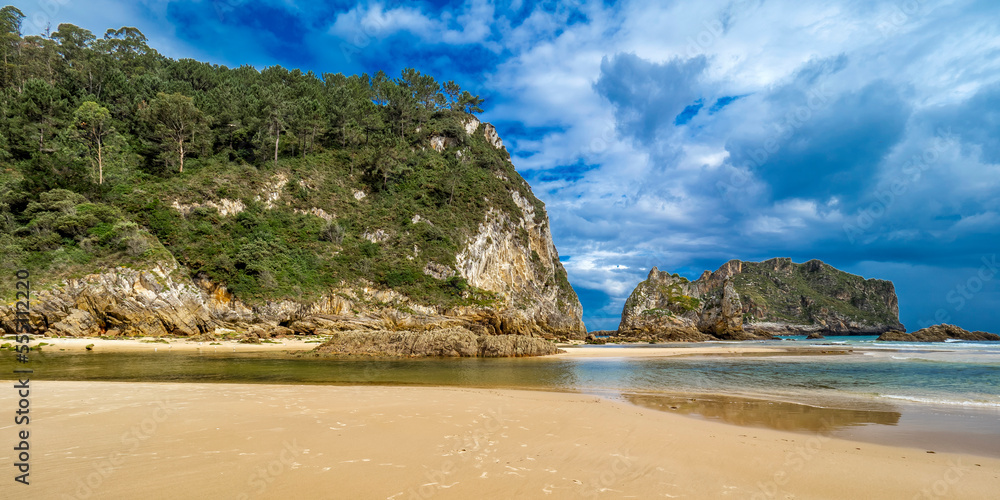 Coastline and Cliffs, Beach of La Franca, Protrected Landscape of the Oriental Coast of Asturias, La Franca, Ribadeveva, Asturias, Spain, Europe Coastline and Cliffs, Beach of La Franca, Protrected Landscape of the Oriental Coast of Asturias, La Franca, Ribadeveva, Asturias, Spain, Europe