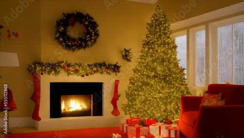 christmas decorated house interior, generative ai