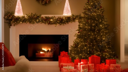 christmas decorated house interior, generative ai