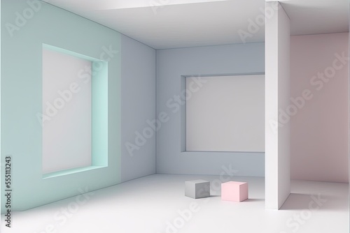 AI generated, 3d render of a modern interior, pastel color, product display