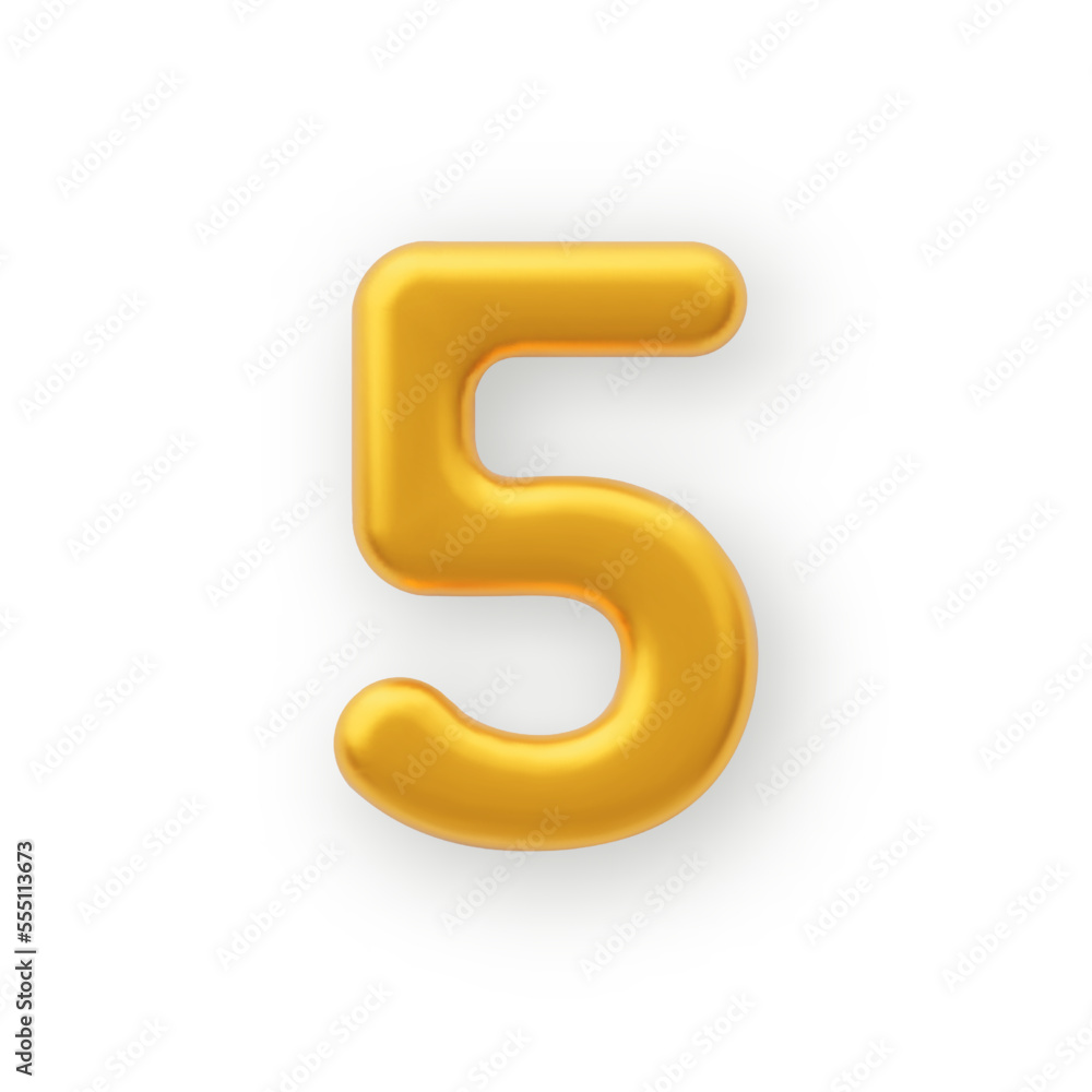 3D Gold number 5 on a white background . 3D Gold number 5 on a white background .