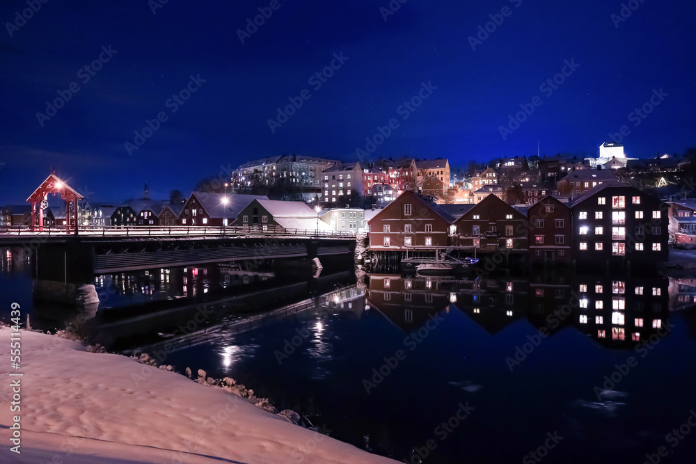 Nighty The Old Bridge ( Den Gamle Bybro) in Trondheim, Norway