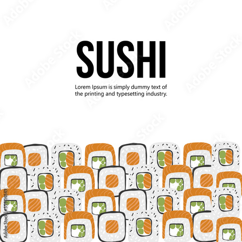 Sushi background illustration with place for text on white backgroung