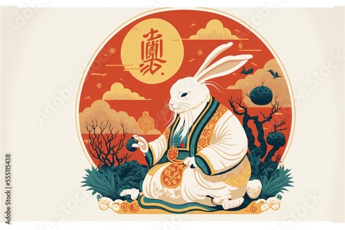 Chinese New Year 2023, the year of the rabbit, red and gold line art characters, simple hand-drawn Asian elements with a craft Happy Chinese New Year 2023, the year of the rabbit © artem