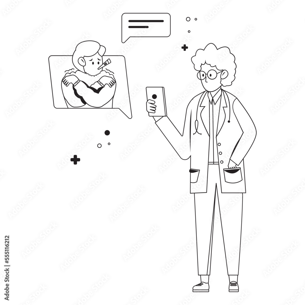 Consultation With Doctor Medical Outline 2D Illustration